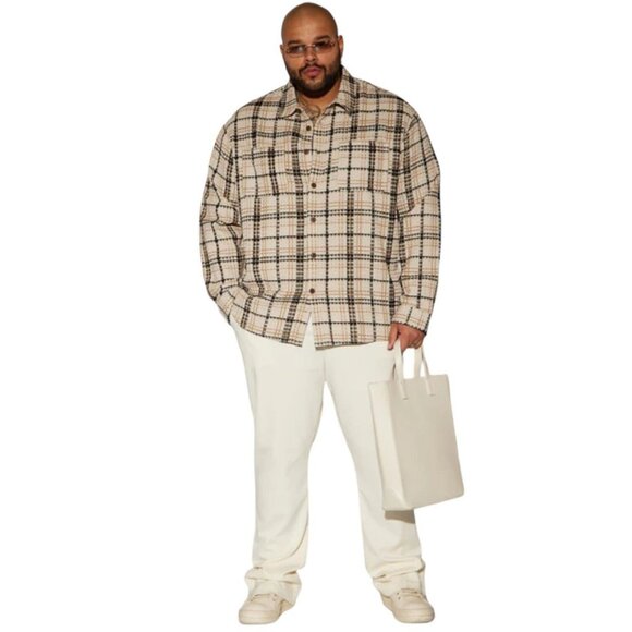 Take You On A Ride Textured Button Up Long Sleeve Shirt Tan Men's - Picture 5 of 6